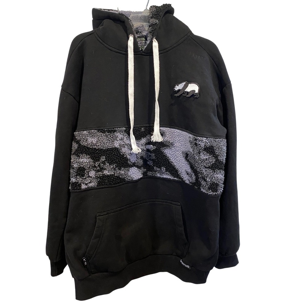 Grassroots California Mens Large Black Bear Collection Sherpa Camo Fleece Hoodie